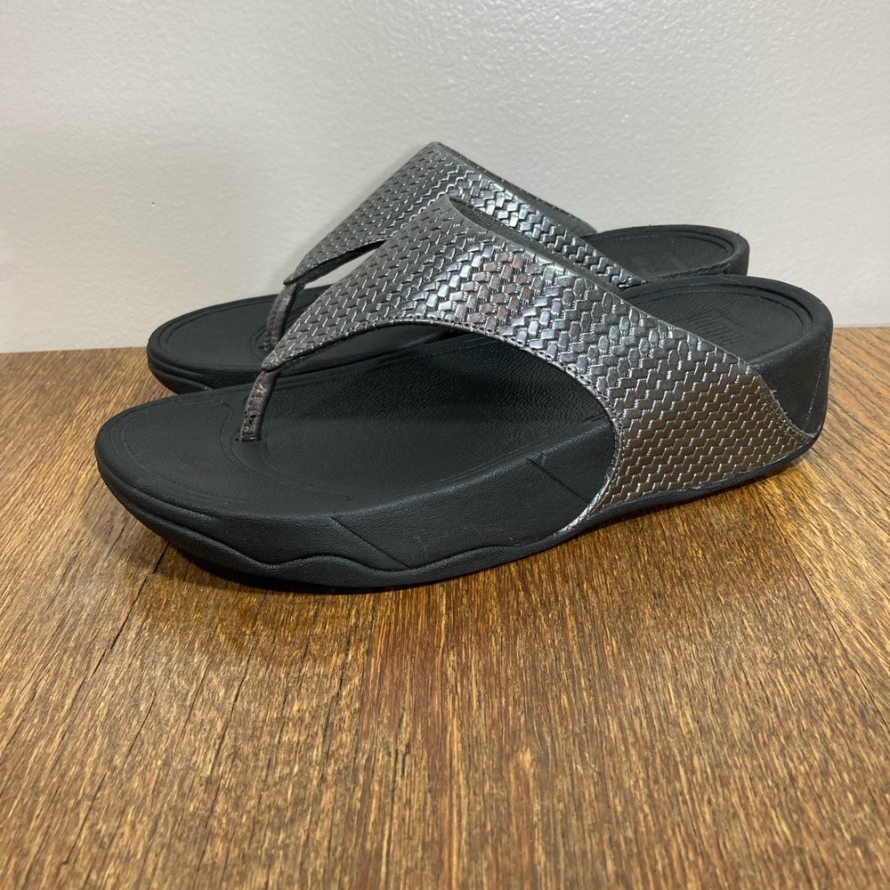 FitFlop Lulu Toe Post Sandal Women’s Size 5 Pewter Herringbone - Picture 2 of 12